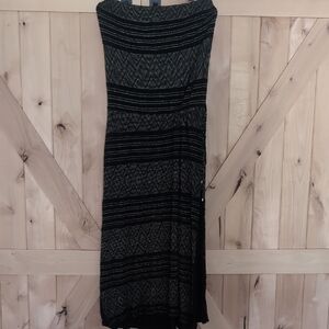 Vitamin A Black and Gold Strapless Patterned Maxi Dress